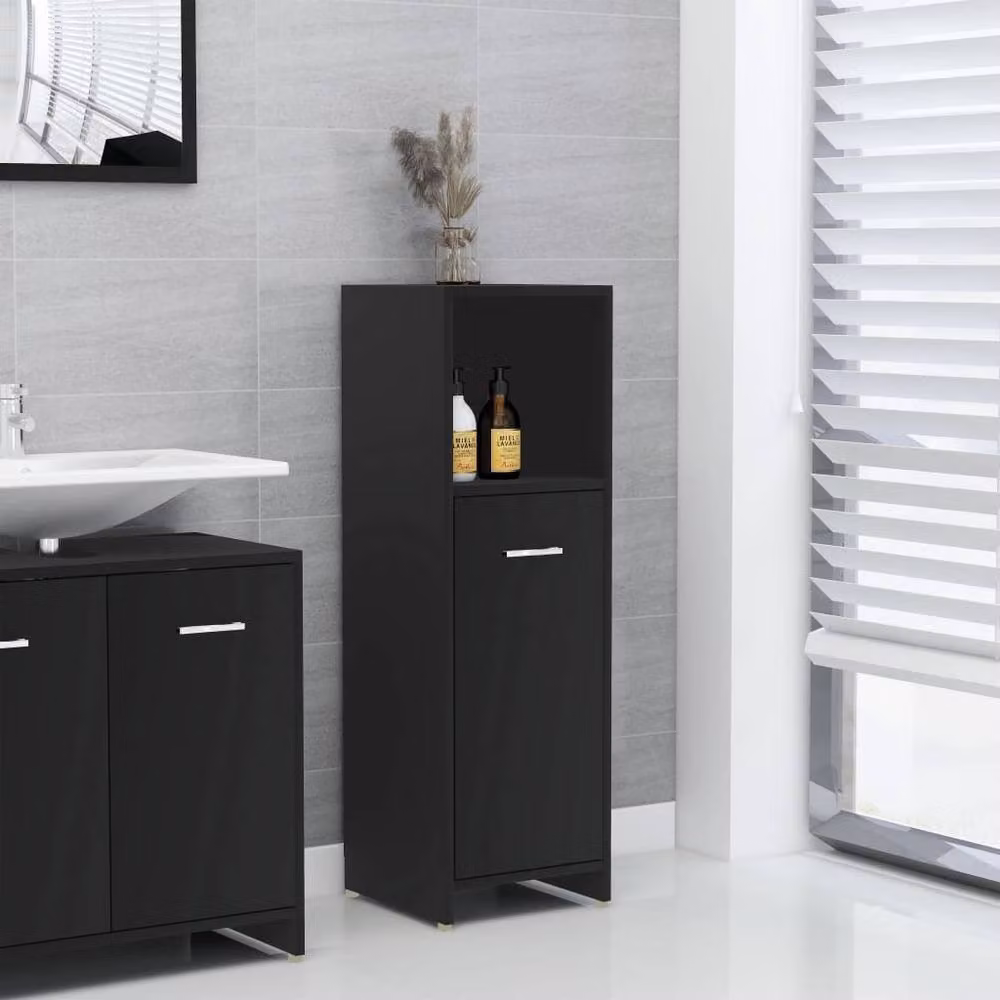 Berkfield Home Modern Black Bathroom Cabinet with Hinged Doors and Open Shelf, W/D/H: 30 x 30 x 95 cm – 2