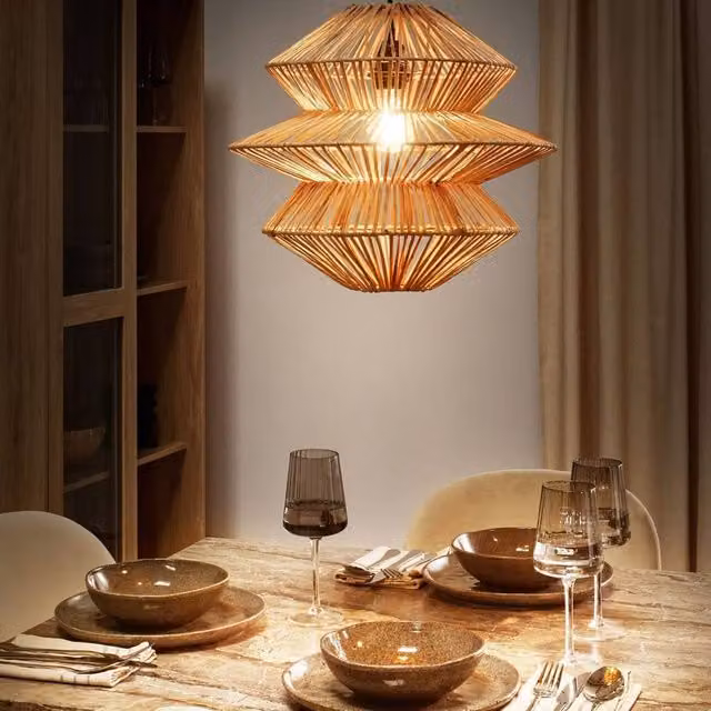 Wyld and Coco Handmade Rattan Pendant Lamp with Black Metal Base – 1