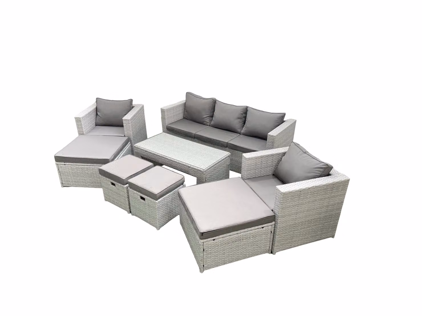 Fimous 9 Seater Rattan Garden Furniture Set in Light Grey with U-Shape Sofa, Coffee Table and Ottoman – 2