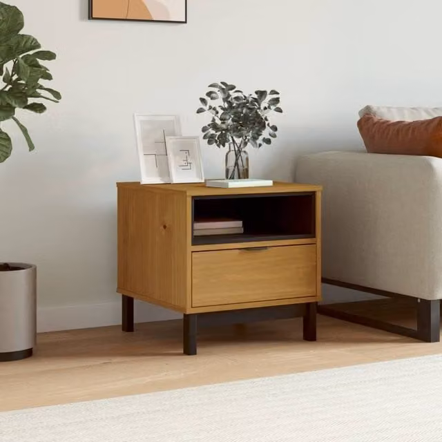 Berkfield Home FLAM Side Table in Brown Solid Pine Wood, W/D/H: 50 x 50 x 50 cm – 1