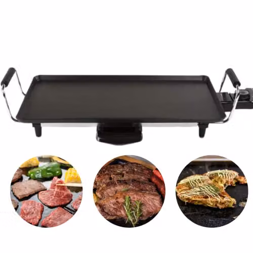 Trendi Electric Teppanyaki Grill Griddle in Black with 8 Wooden Spatulas, Non-Stick Hot Plate and Adjustable Temperature Control – 2