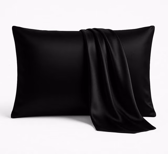 Sweet Dreams Glamour Plain Black Silk Pillowcase with Cooling and Breathable Properties