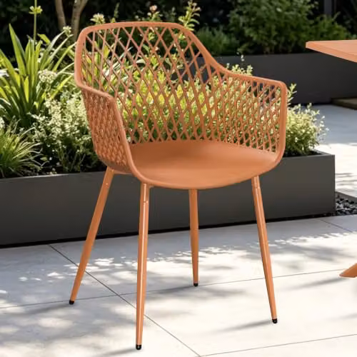 Sunray Set of 2 Lattice Armchair Bistro Dining Chairs with Powder-Coated Steel Legs for Outdoor and Indoor Use – 2