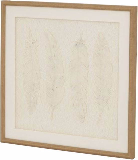 KDMK Alta White Feathers Abstract Wall Art in a Beaded Wood Frame