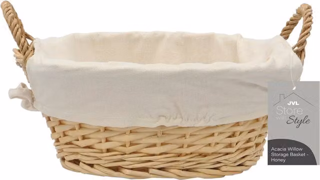 JVL Acacia Willow Wicker Storage Baskets in Brown, 6.5l, Diameter: 30 cm