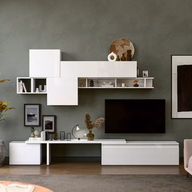 Decorotika Bilbao Wall Mounted Entertainment Center in High Gloss White