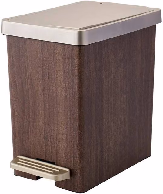 KORVIXA 15L Brown Wood Pattern Soft Close Pedal Bin