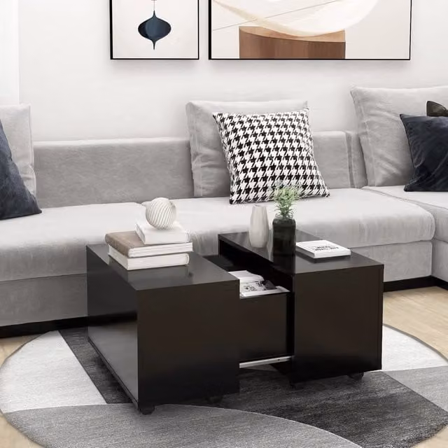 Berkfield Home Black Modern Square Coffee Table with Castors, W/D/H: 60 x 60 x 38 cm
