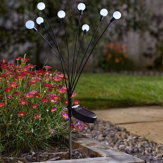 Garden Mile Solar 8 Stem Globe Stake Light in Black with Warm White Sphere Glow