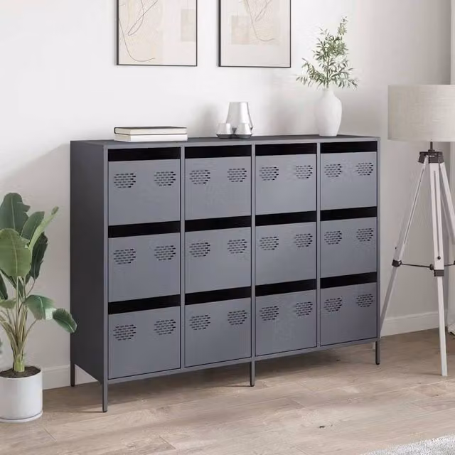 Berkfield Home Anthracite Industrial Sideboard in Matt Dark Grey Metal, W/D/H: 135 x 39 x 103.5 cm