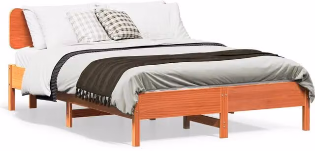 Berkfield Home Waxed Brown Solid Pine Wood Bed Frame W/D/H: 140 x 200 cm