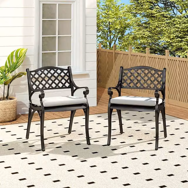 Livingandhome Set of Two Vintage Black Matt Aluminium Garden Chairs