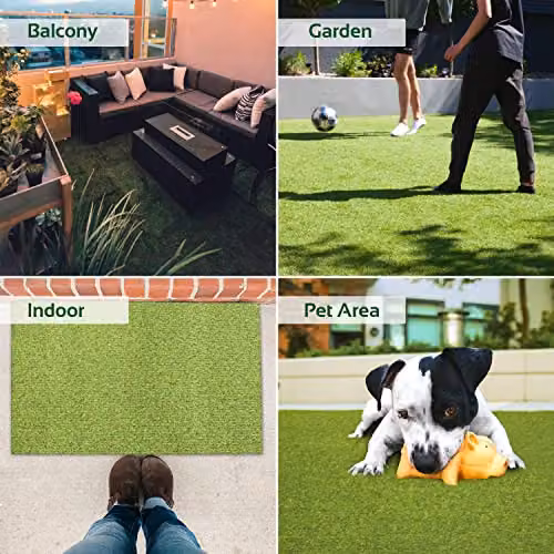 GardenKraft UV Resistant Artificial Grass Roll in Light Green, 15mm Pile Height, W: 1 m, L: 4 m – 5