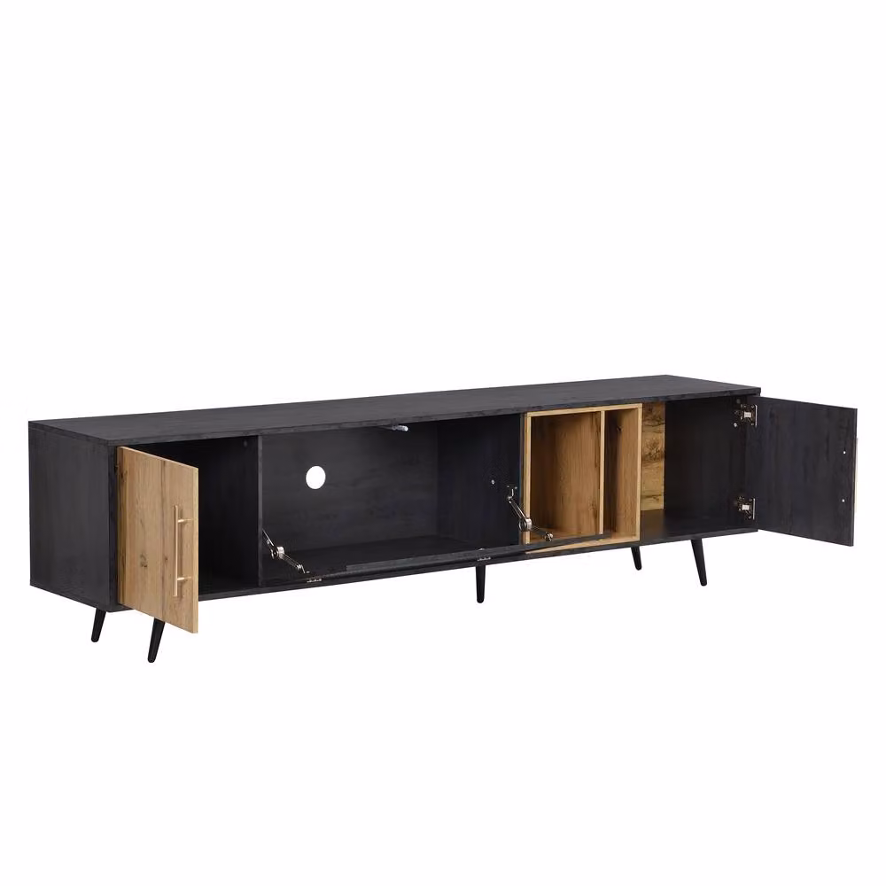 HomeTouch Modern Wood and Grey Grain TV Unit with Large Storage Space – 5