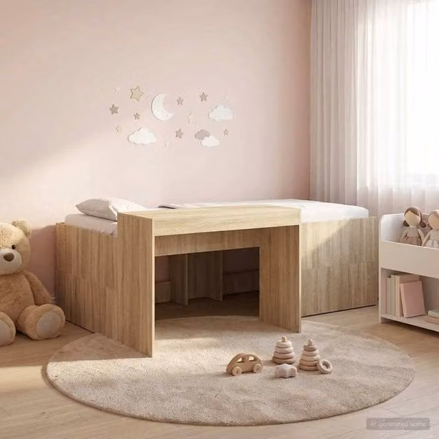 Berkfield Home Kids High Bed Frame with Desk in Sonoma Oak Brown, W/D/H: 98.5 x 200 x 100 cm