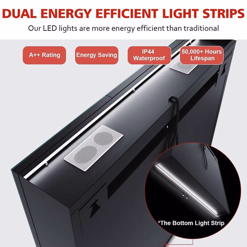 FLAVORA LED Bathroom Mirror Cabinet with Bluetooth and Demister in Black – 3