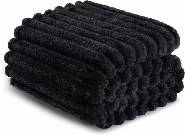 Dyzi Black Ribbed Jacquard Fleece Blanket W: 200 cm, L: 240 cm