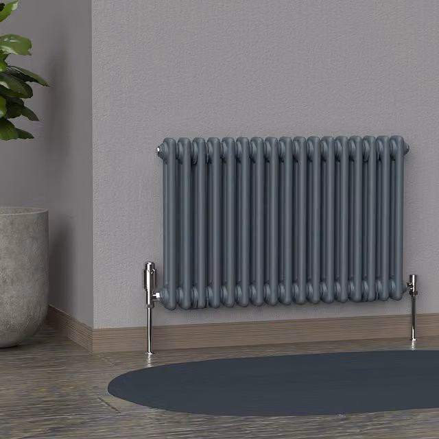 Lux Heat Horizontal 2 Column Steel Radiator in Grey, W: 78.5 cm, H: 50 cm