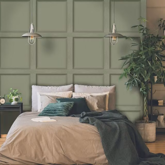 Holden Decor Modern Geometric Green Wood Panel Wallpaper