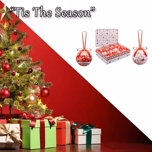 VFM e-Store Nordic Red Christmas Bauble Set, 12 Piece Round Hanging Ornaments – 6