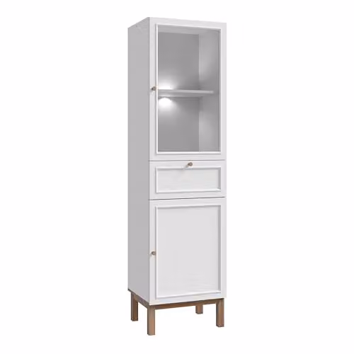 Furniture To Go Wensley Modern Display Cabinet with Glass Doors, Integrated LED Lighting and Soft Close Doors in Grey and Oak – 2