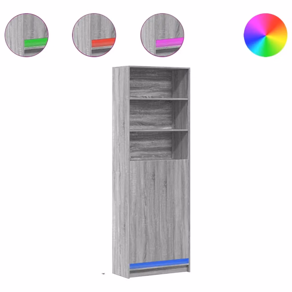 Berkfield Home Modern Highboard with Integrated LED Lighting in Grey Sonoma, W/D/H: 69 x 32.5 x 200 cm – 2
