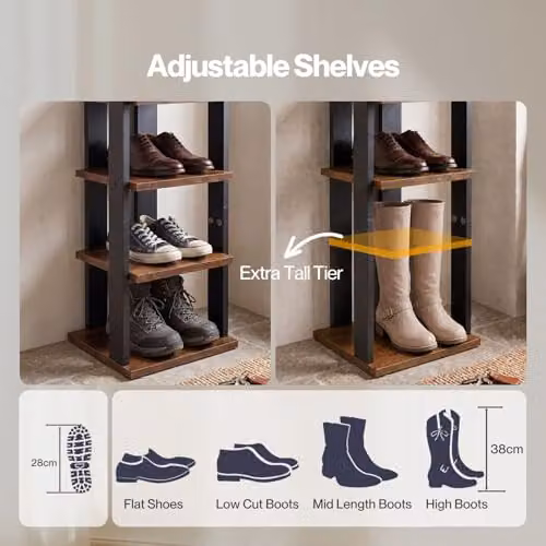 Levede 9 Tier Industrial Shoe Rack Storage Organiser with Adjustable Shelves, Brown and Black, W/D/H: 28 x 28 x 132 cm – 5