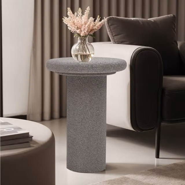 IH Design Modern Round Stone End Table in Grey