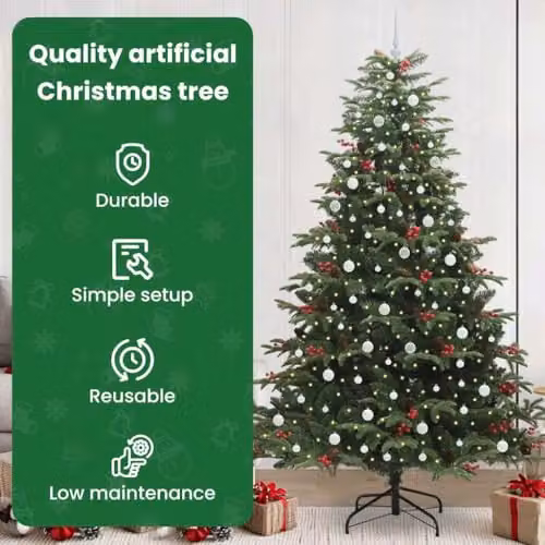 vidaXL Artificial Christmas Tree with 300 Warm White LEDs and Metal Stand, Green, Height: 240 cm – 4