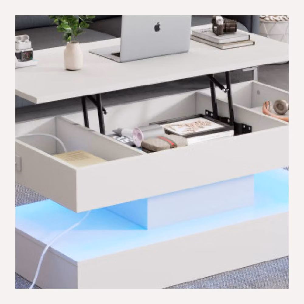AKI HAUS White Modern Rectangular Lift-Top Coffee Table with Storage – 2