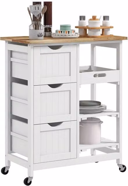HOMCOM Modern Rolling Kitchen Island Cart and Bar Serving Cart on Wheels in White – 1