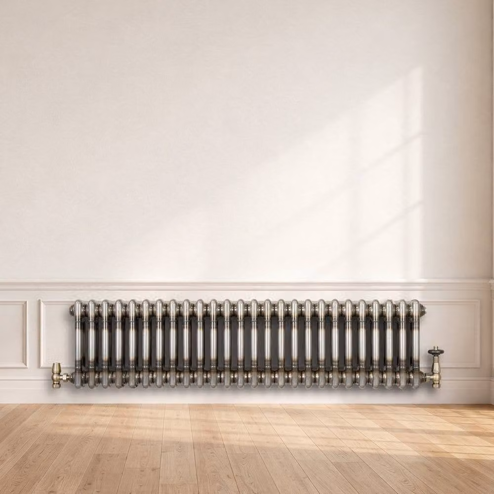 Monstershop Traditional 2 Column Steel Radiator and Integrated Valves, Silver, W: 300 mm, H: 1190 mm – 4