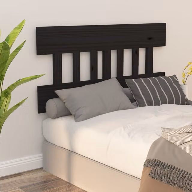 Berkfield Home Rustic Solid Pine Bed Headboard in Black, W: 163.5 cm, D: 3 cm, H: 81 cm – 1