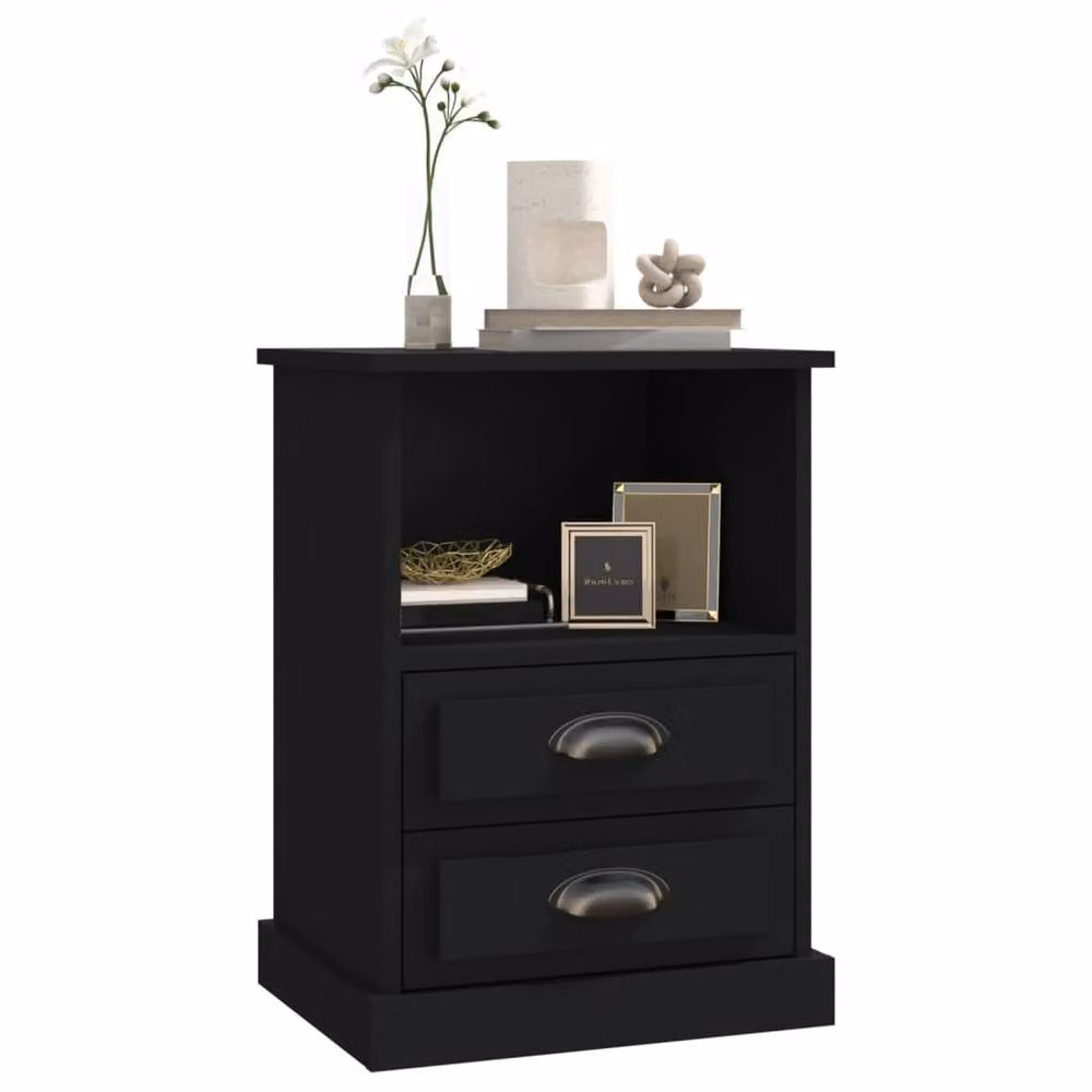 Berkfield Home Set of 2 Black Matt Bedside Cabinets W/D/H: 43 x 36 x 60 cm – 3