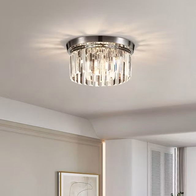 Komore Crystal Ring Ceiling Light in Silver and Chrome, Diameter: 40 cm