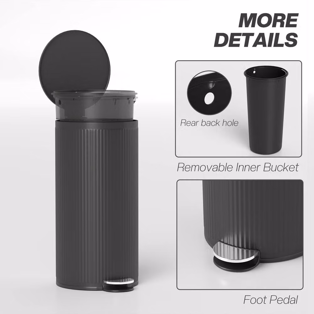 STILVORA 30L Black Pedal Bin with Soft-Close Lid and Removable Inner Bucket – 8