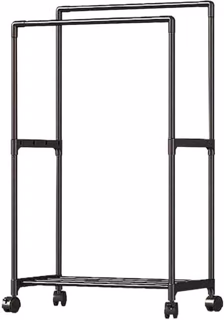 FORGEVIO Black Lacquered Metal Rolling Clothes Rail W/D/H: 100 x 50 x 115 cm