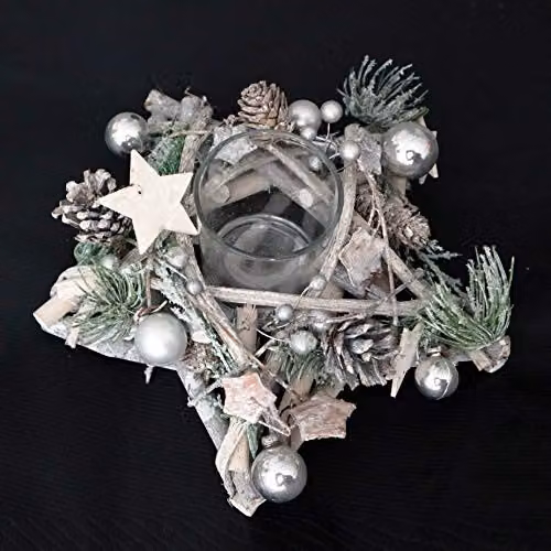 Shatchi Star Shape Wooden Candle Holder Tabletop Christmas Centrepiece in Red and Silver, W/D/H: 24 x 24 x 11 cm – 3