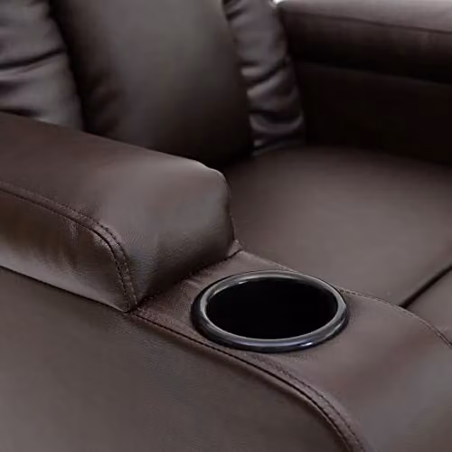 More4Homes Oscar Pushback Recliner Armchair in Brown Bonded Leather with Drink Holders – 6