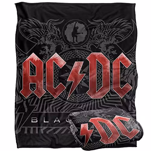 LOGOVISION AC/DC Black Ice Silky Touch Super Soft Throw Blanket, White and Black, W/D/H: 152 x 127 cm