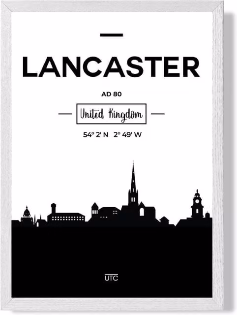 ARTZE Lancaster Black and White City Skyline Framed Paper Poster with White Frame, Size: A2 – 1