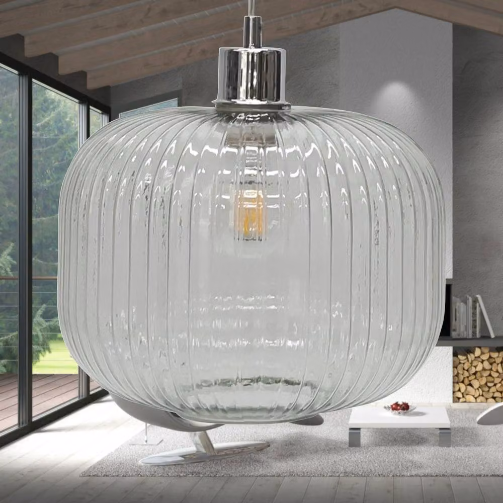 First Choice Lighting Batley Large Clear Ribbed Glass Easy Fit Pendant Shade – 2