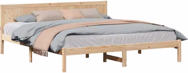 Berkfield Home Solid Pine Wood Bed Frame in Natural Wood, W/D/H: 200 x 200 cm