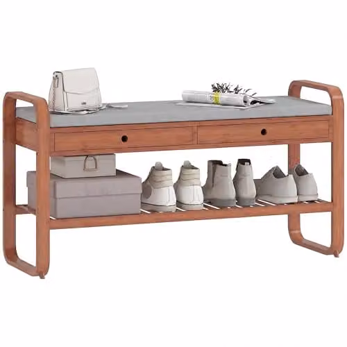 HOMCOM Shoe Bench with 2 Drawers in Brown and Grey, W: 105 cm, D: 33.2 cm, H: 55 cm – 1