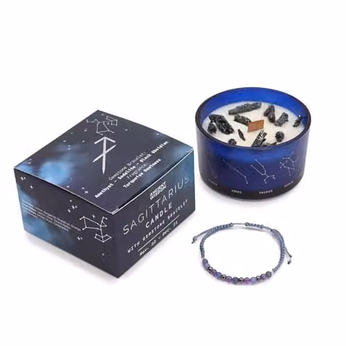 Serenityy Ancient Wisdom Zodiac Crystal Candle with Gemstone Bracelet in Blue, Turquoise and Black – 1