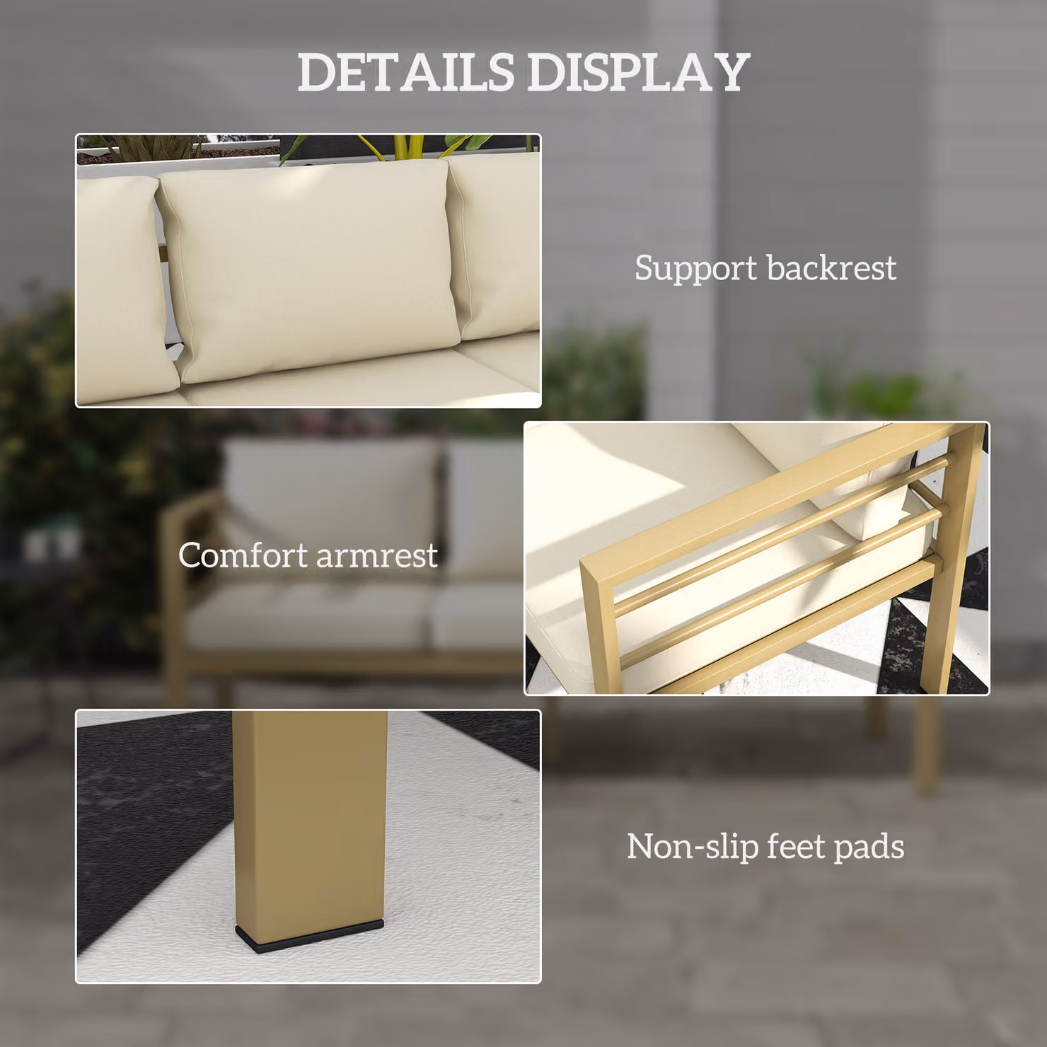 Outsunny 3-Seater Garden Bench with Cushions in Cream White, W: 185 cm, D: 66 cm, H: 64 cm – 5