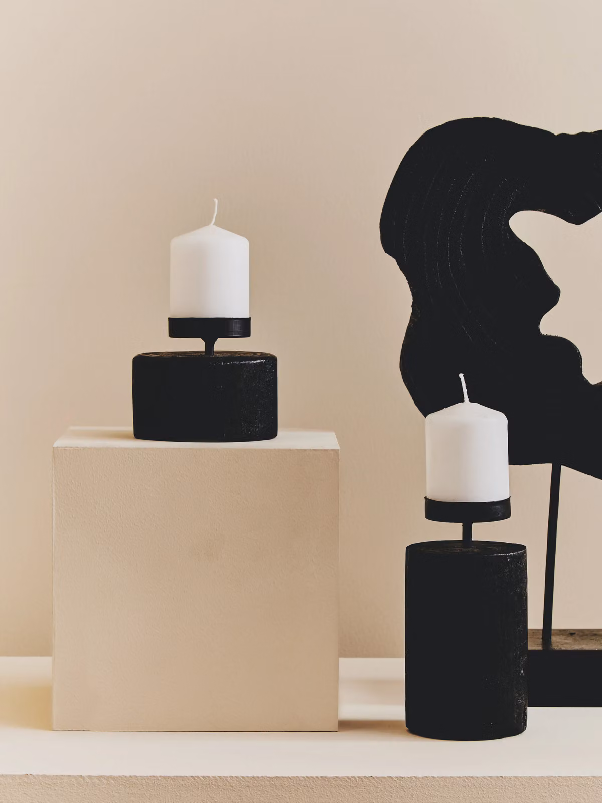 Premier Housewares Large Minimalist Wooden Candle Holder, Black, W: 8 cm, D: 8 cm, H: 16 cm – 4
