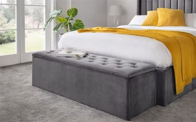 Ashfield Deluxe Velvet Blanket Box in Charcoal Grey