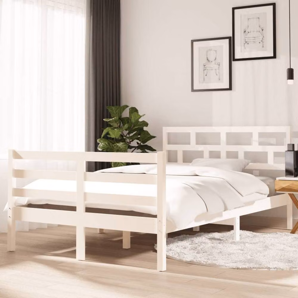 Berkfield Home White Solid Wood Pine Bed Frame, W/D/H: 120 x 200 cm – 1