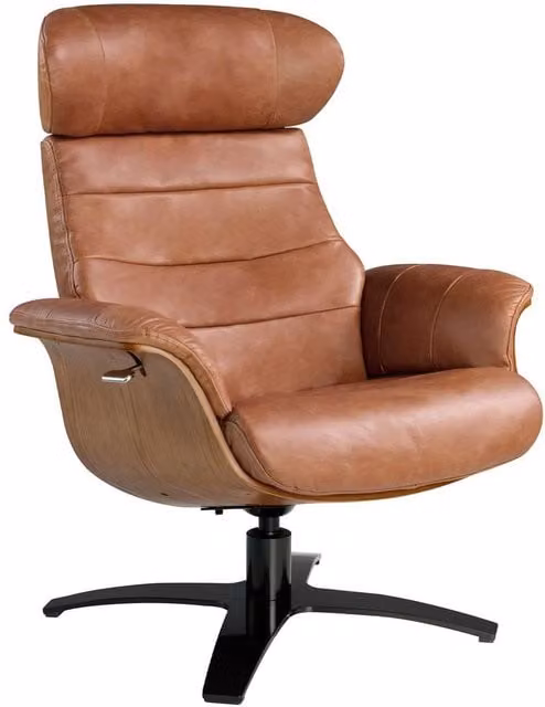 Angel Cerda Brown Leather Reclining Swivel Armchair with Solid Wood Frame – 1